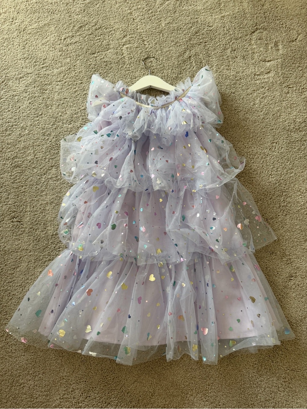 Lola and the Boys Lavender Tulle Dress with Iridescent Heart Confetti size 8